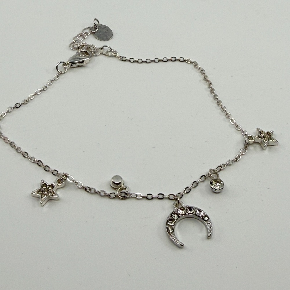 Y2K Celestial Charm Bracelet Silver Tone Moon and Star Crystal Jewelry Gift 90s